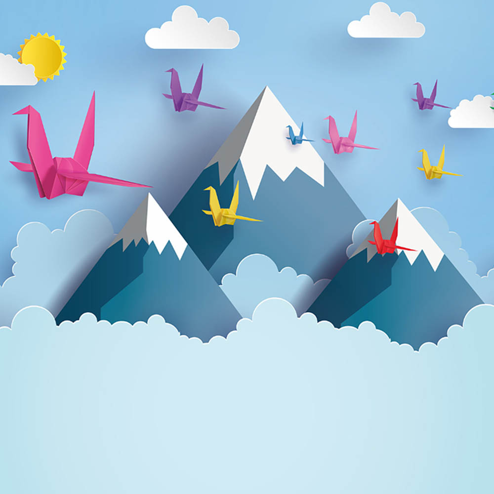 Origin Murals Origami Mountains Blue Wall Mural Image 2