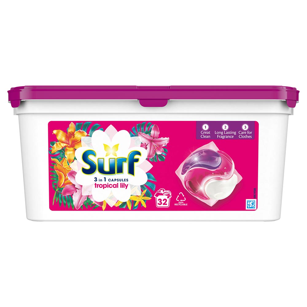 Surf 3 in 1 Lavender Laundry Washing Capsules 32 Washes Image 1