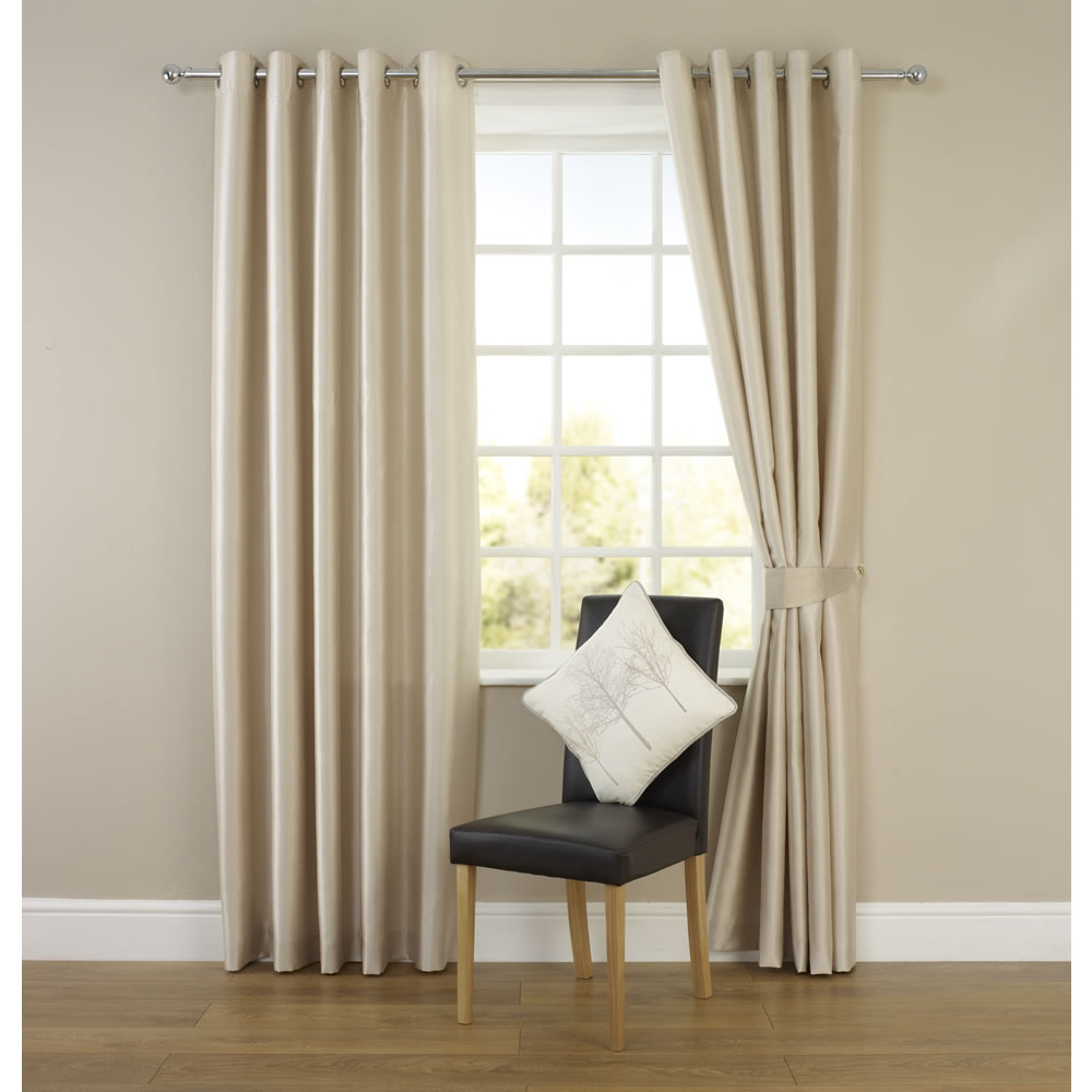 Wilko Natural Faux Silk Eyelet Curtains 167 W x 137cm D Image 1