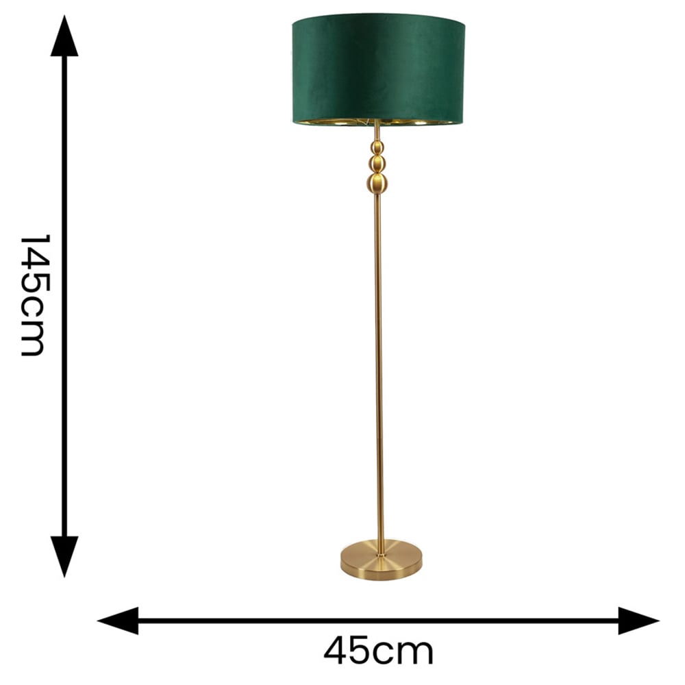 ValueLight Marissa Forest Green Velvet Gold Inner Shade Gold Stacked Ball LED Floor Lamp Image 4