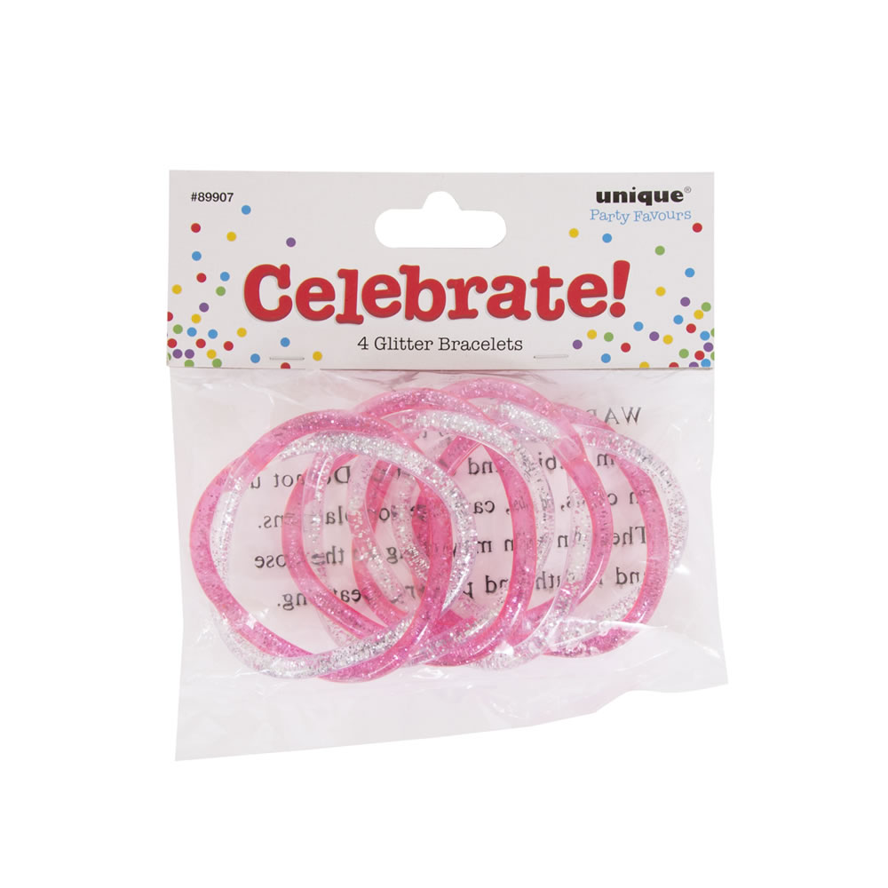 Pink Princess Glitter Bracelets Party Bag Favours 4 pack Image 1