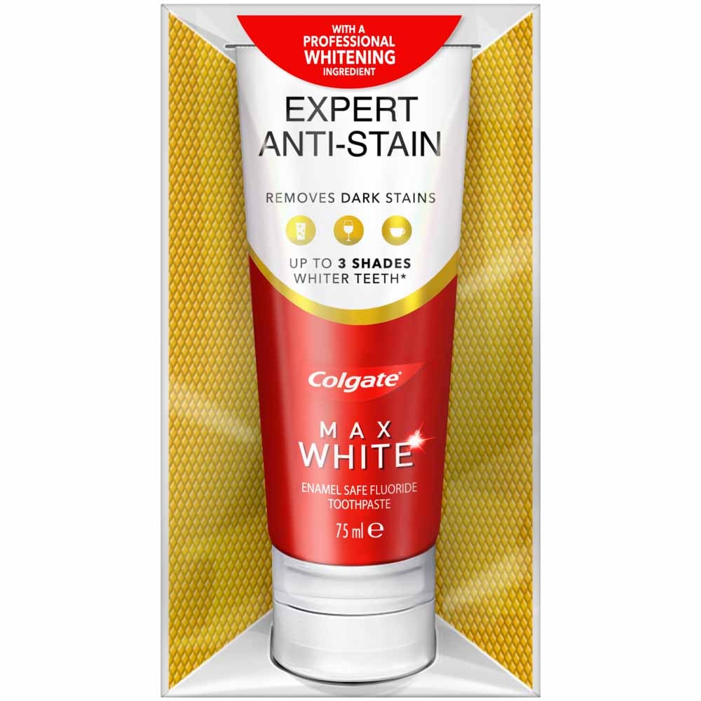 Colgate Max White Expert Anti-Stain Whitening Toothpaste Case of 6 x 75ml Image 3