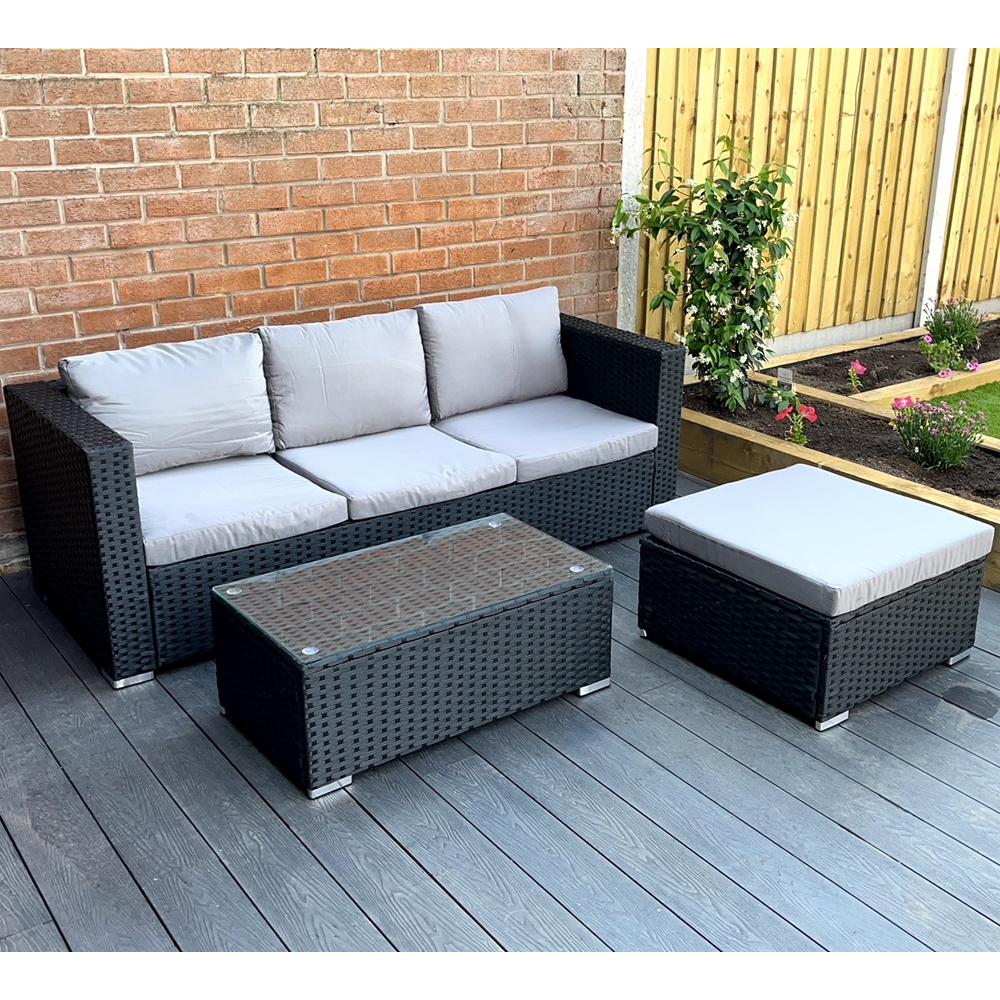 Outdoor Living Dunham Rattan 4 Seater Garden Dining Set Grey and Black Image 2