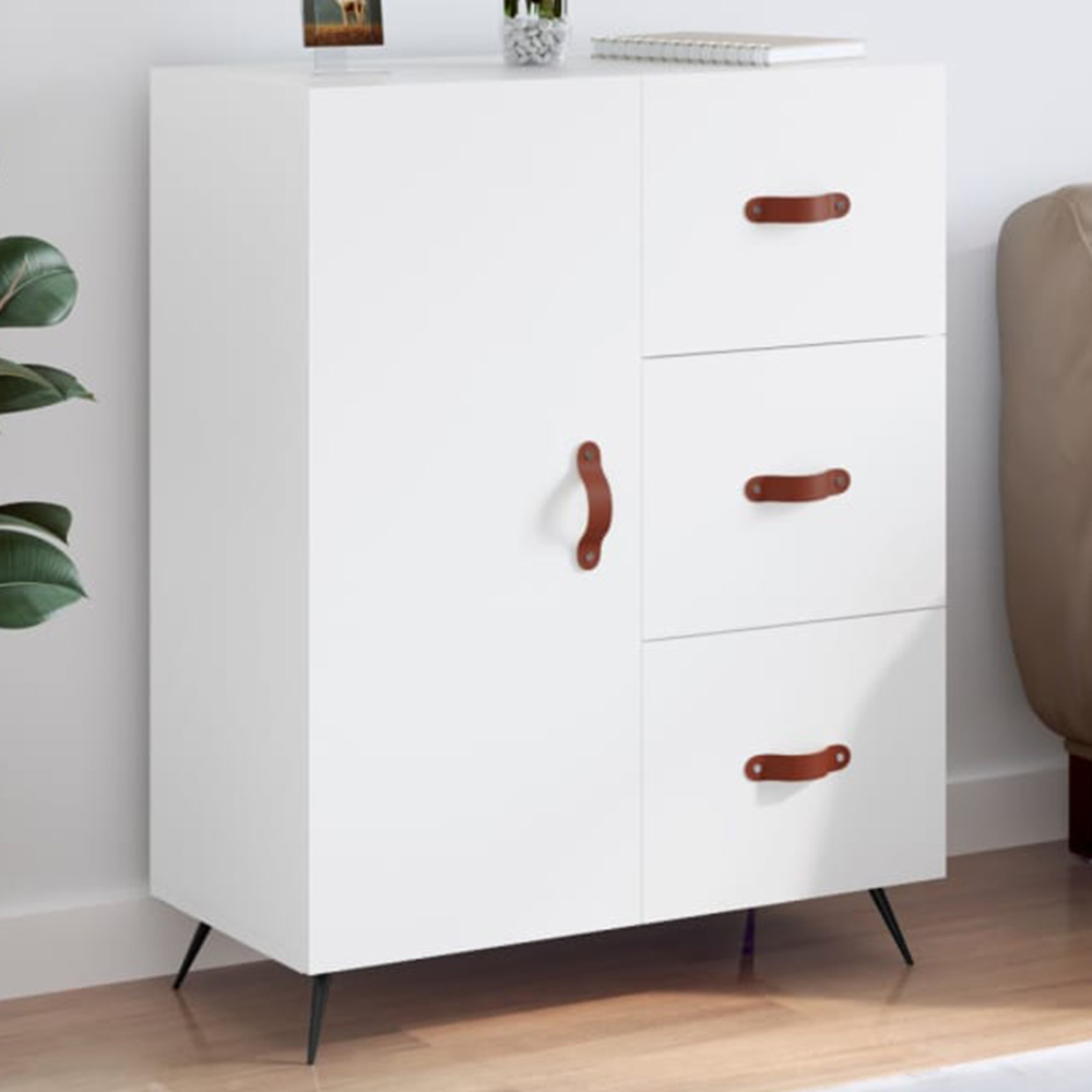 vidaXL Single Door 3 Drawer White Sideboard Image 1