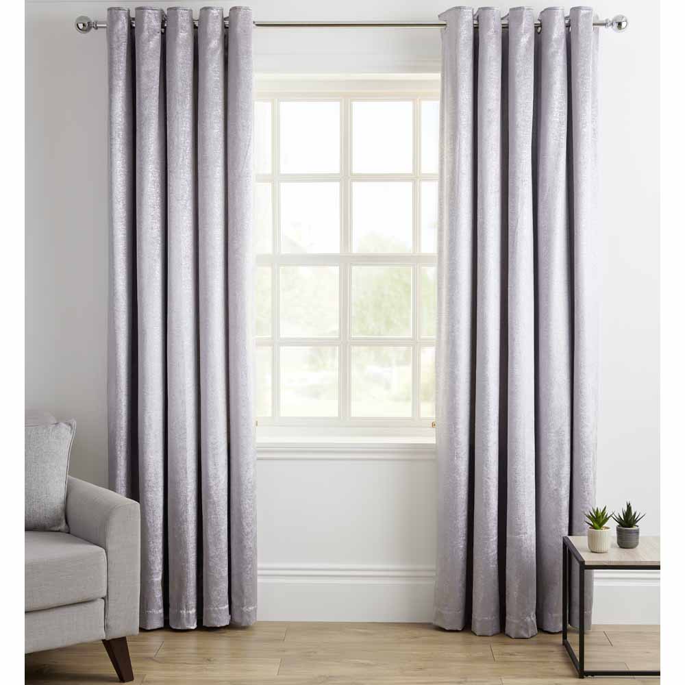 Wilko Silver Sparkle Velvet Eyelet Curtains 167 W x 137cm D Image 1