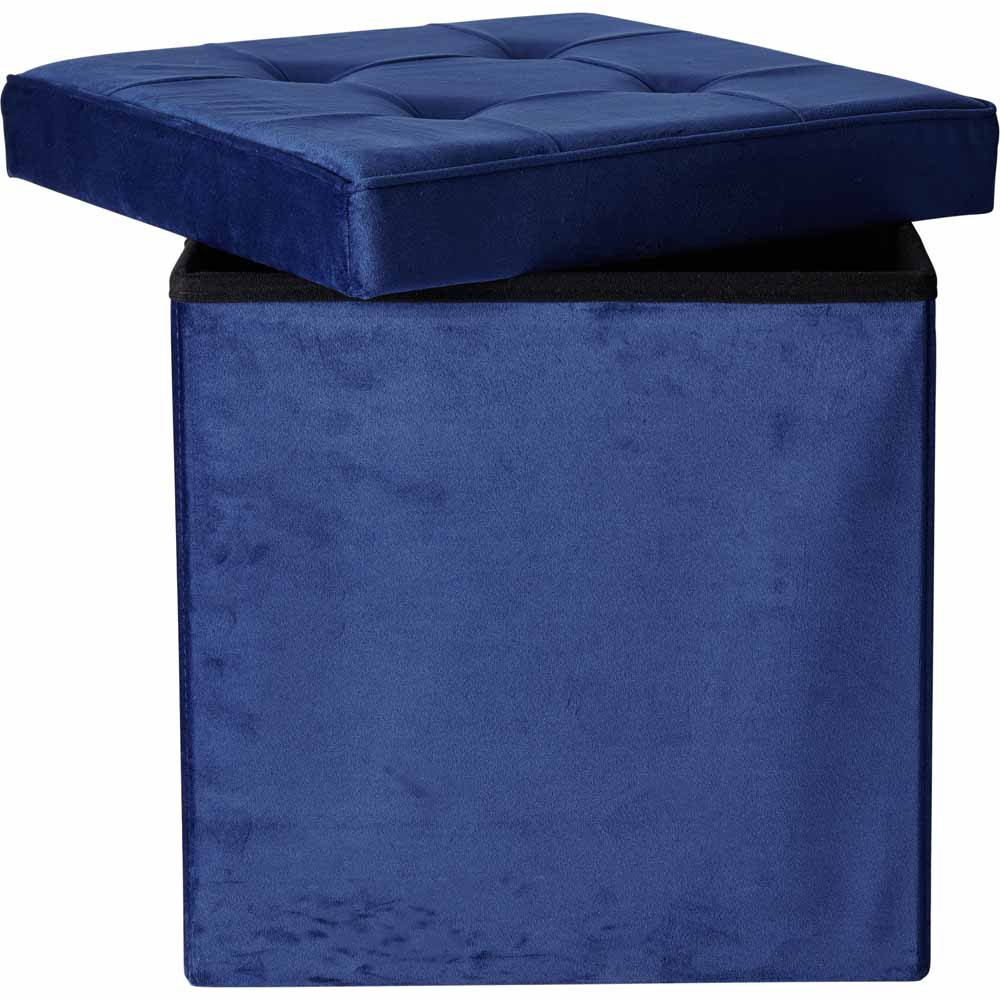 Wilko Velour Storage Cube Blue Image 3