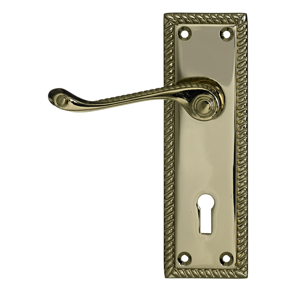 Wilko Functional Georgian Brass Lock Door Handle Image 1