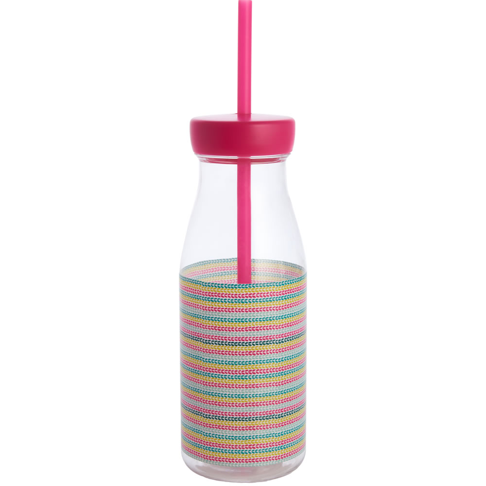 Wilko Tropical Acrylic Bottle with Straw Image 1