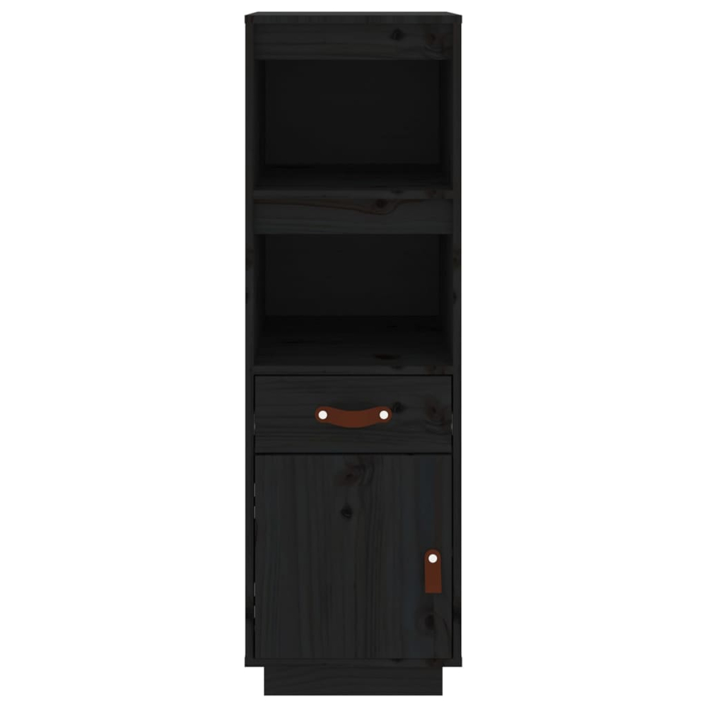vidaXL Single Door Single Drawer 2 Shelf Black Pine Wood Highboard Image 5