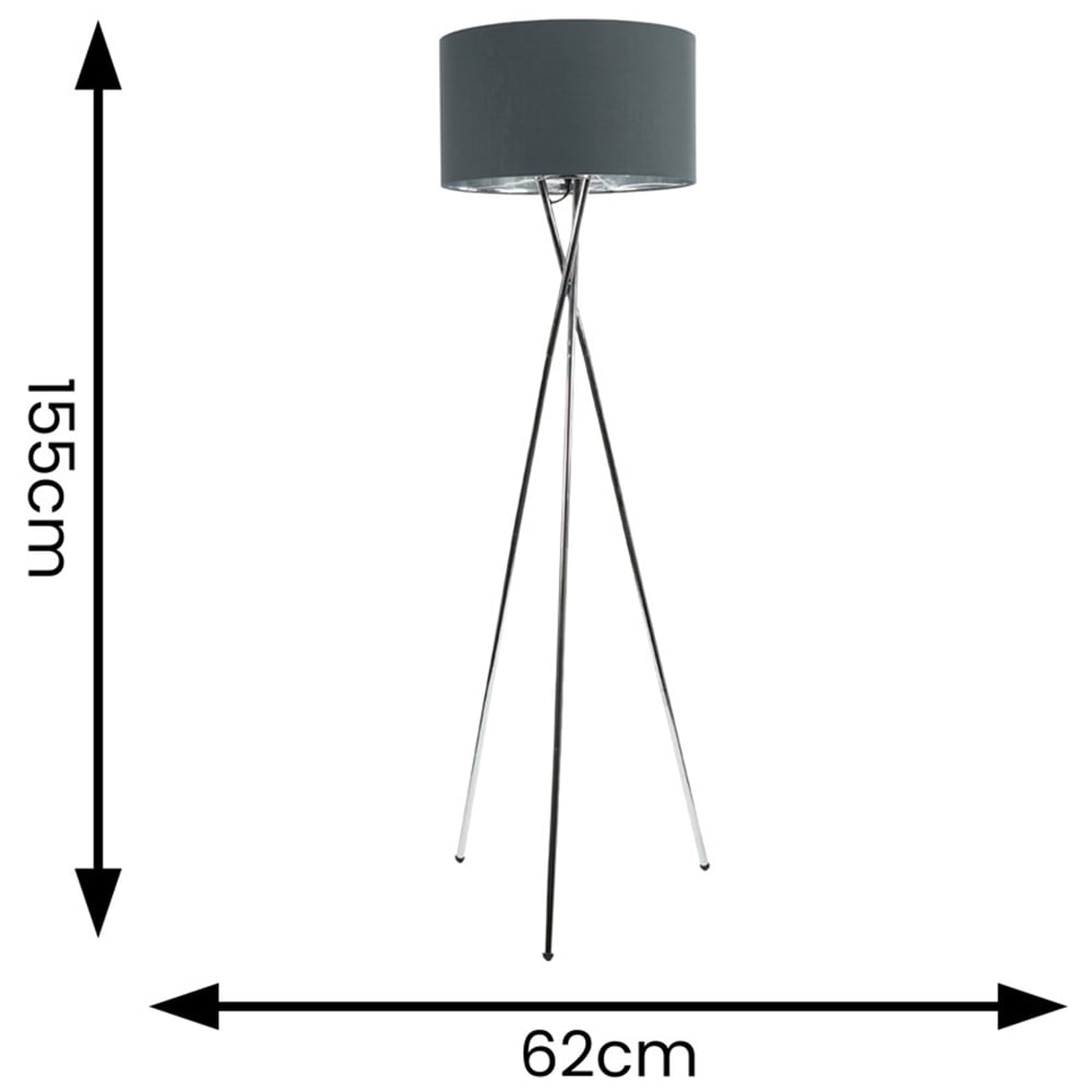 ValueLights Camden Chrome Tripod LED Floor Lamp with Charcoal and Metallic Chrome Drum Lamp Shade Image 4