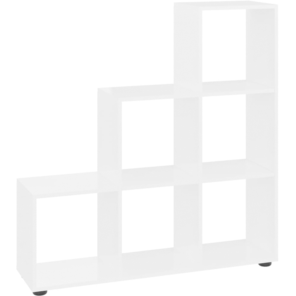 vidaXL 6 Shelf High Gloss White Staircase Bookcase Image 2
