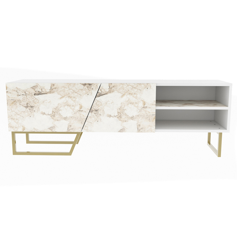 Decorotika Denasse White Marble Effect and Gold TV Unit Image 2