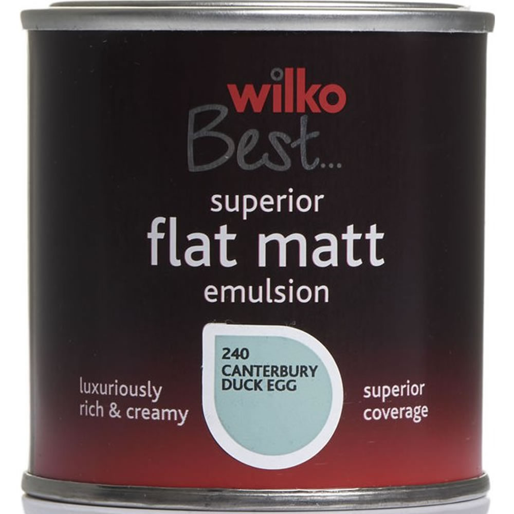 Wilko Canterbury Duck Egg Flat Matt Emulsion PaintTester Pot 125ml Image 1