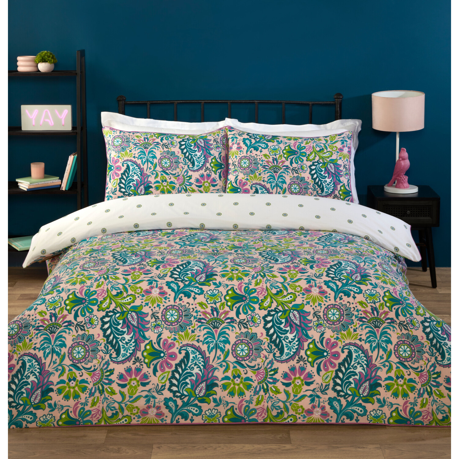 Oriana Paisley Duvet Cover and Pillowcase Set - Teal / Double Image 1