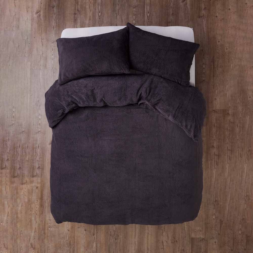 Sleepdown Double Charcoal Soft Teddy Fleece Duvet Set Image 2