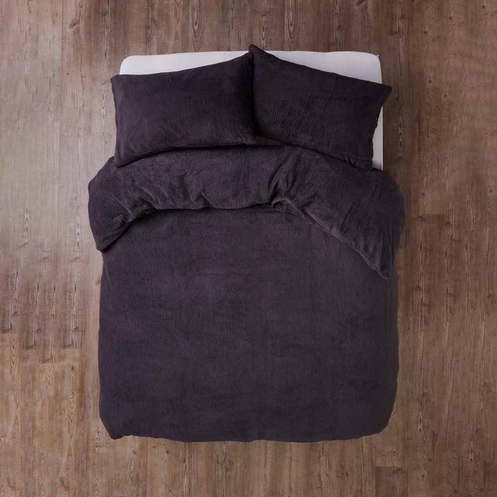 Sleepdown Double Charcoal Soft Teddy Fleece Duvet Set Wilko