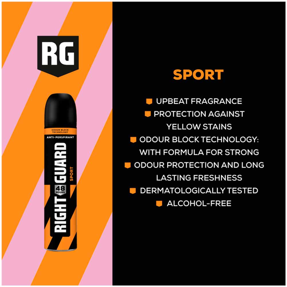 Right Guard 5 Sport Anti Perspirant Deodorant Case of 6 x 250ml Image 5