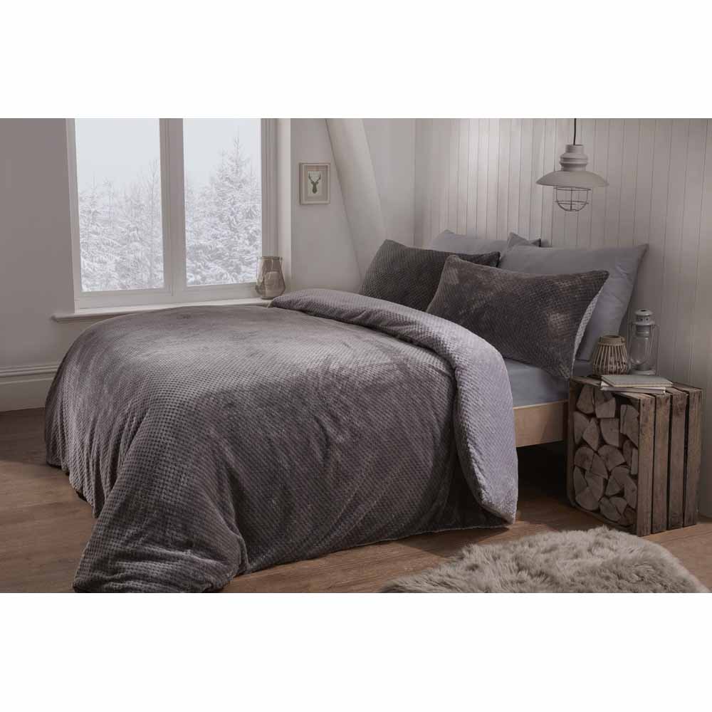 Sleepdown Grey Waffle Reversible King Duvet Set Wilko