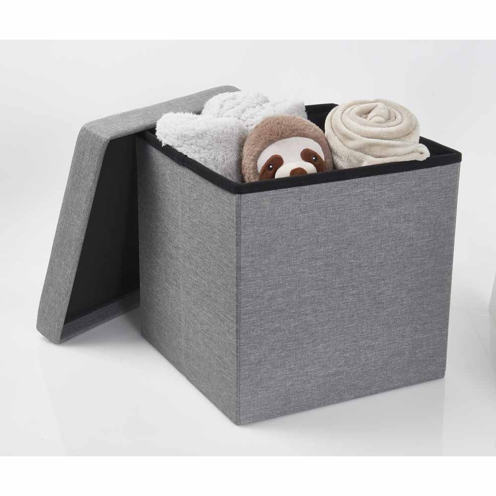 Wilko Grey Faux Linen Cube Ottoman Wilko