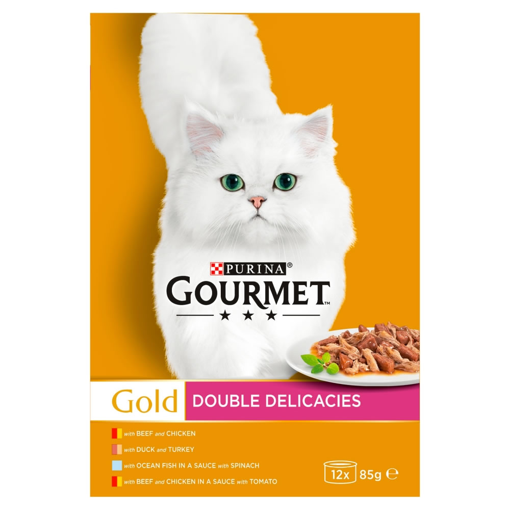 Gourmet Gold Double Delicacies Adult Tinned Cat Food 12 x 85g Image 1