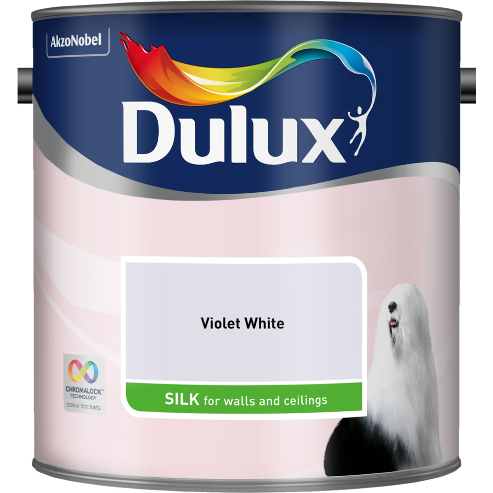 Dulux Walls & Ceilings Violet White Silk Emulsion Paint 2.5L Image 2