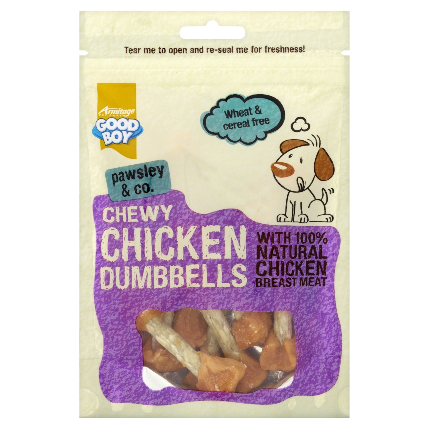 Good Boy Pawsley Chewy Chicken Dumbbell Dog Treat 100g Image