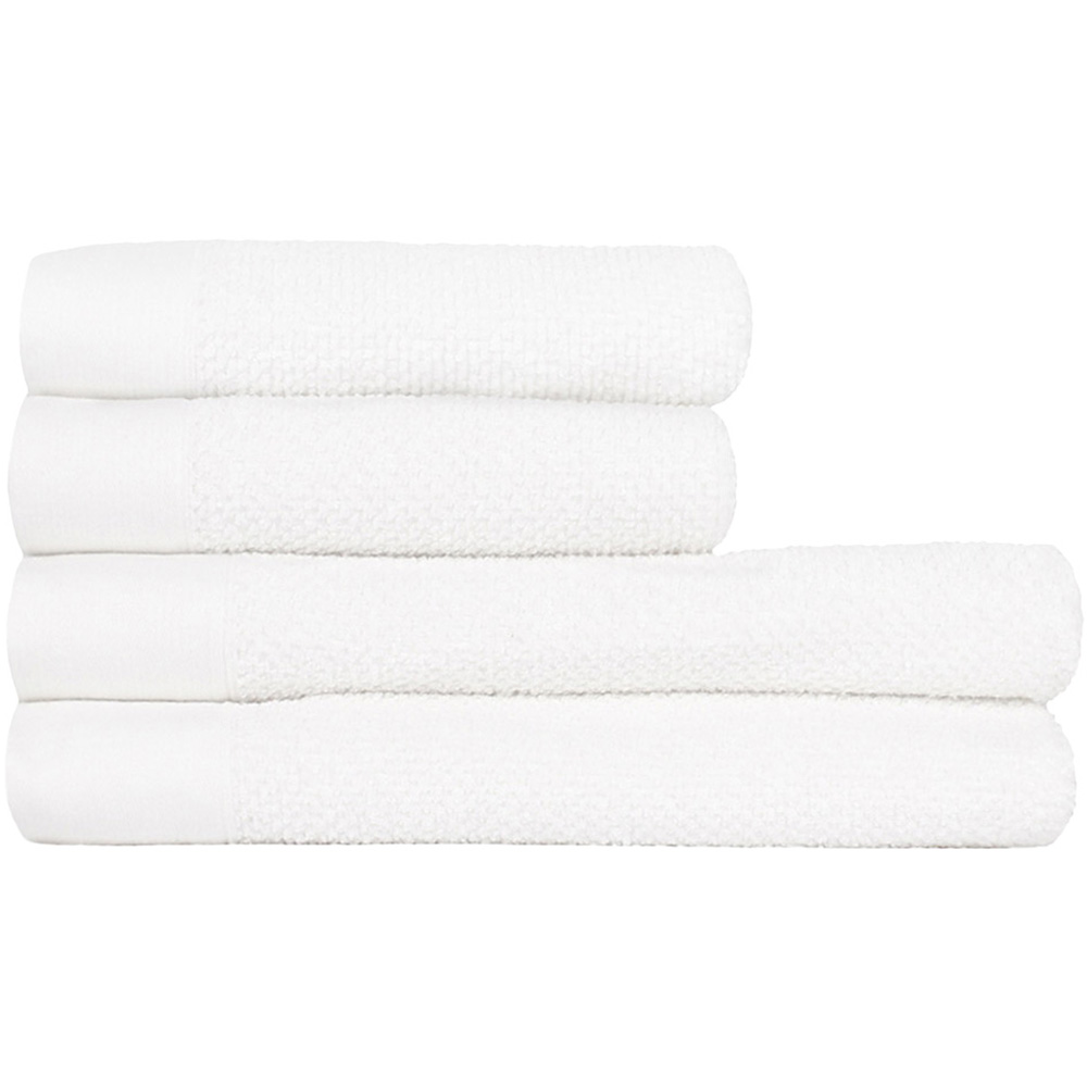 furn. Textured Cotton White Hand and Bath Towels Set of 4 Image 1