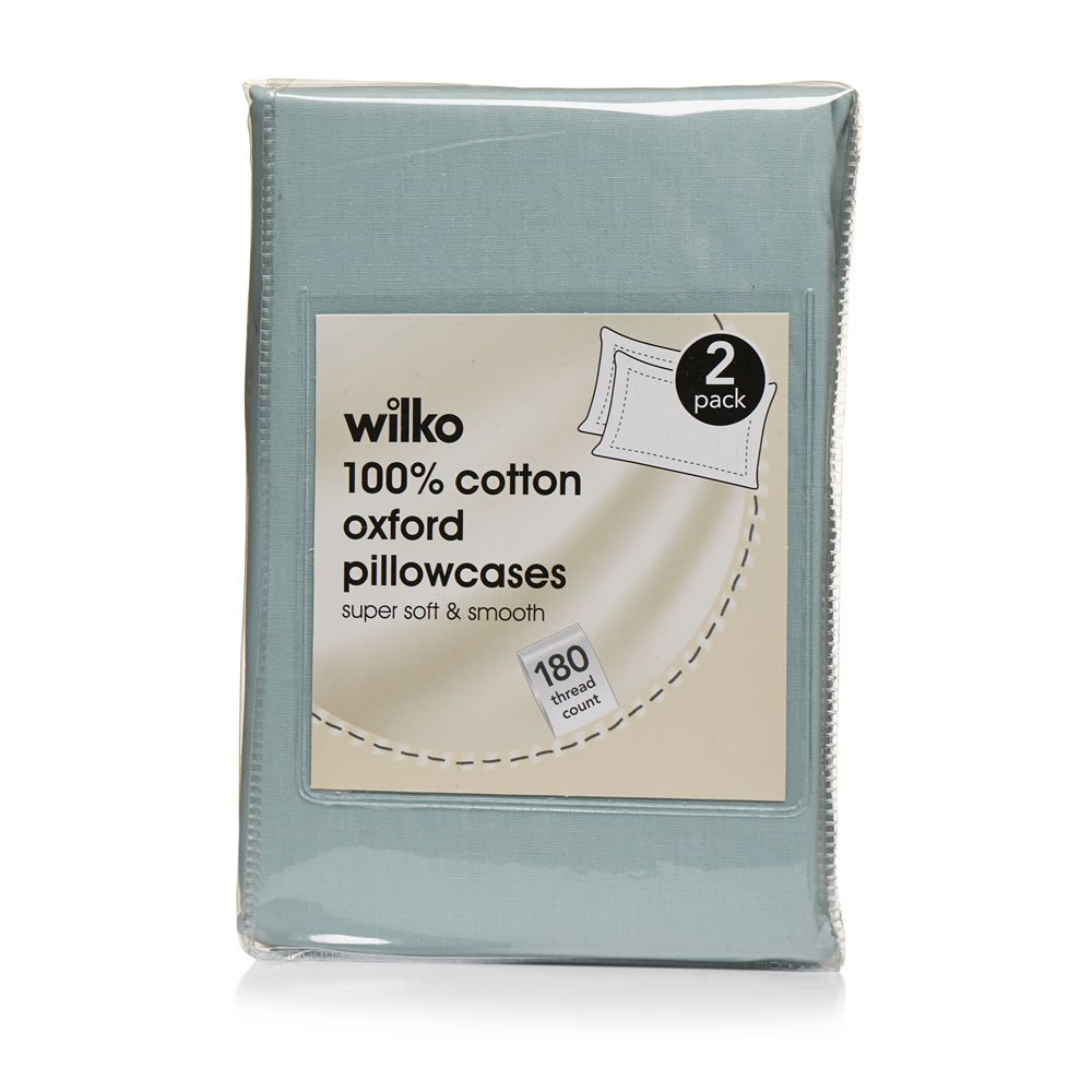 Wilko Oxford Pillowcases Duck Egg 2pk Wilko