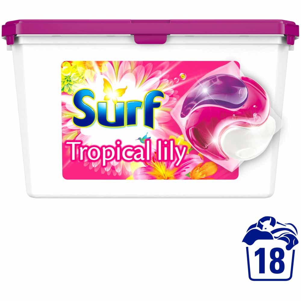 Surf 3 in 1 Tropical Lily Laundry Washing Capsules 18 Washes Image 1