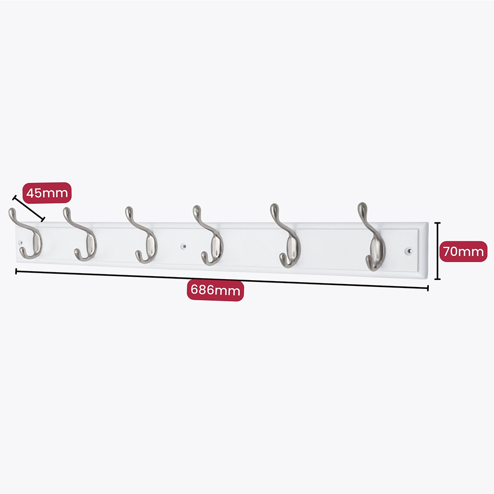 Headbourne White and Satin Nickel 6 Hook Coat Rail Image 5