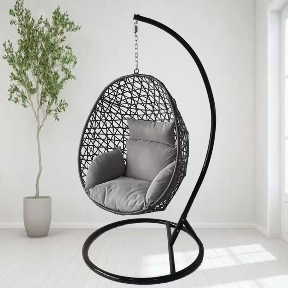 Alivio Grey Rattan Hanging Egg Chair with Cushion Image 3