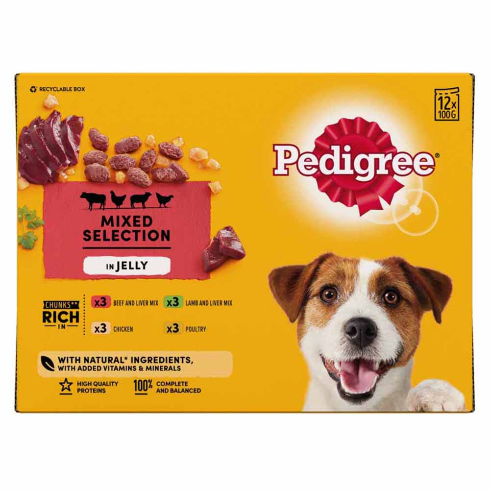 Pedigree Adult Wet Dog Food Pouches Mixed in Jelly 12 x 100g Image 2