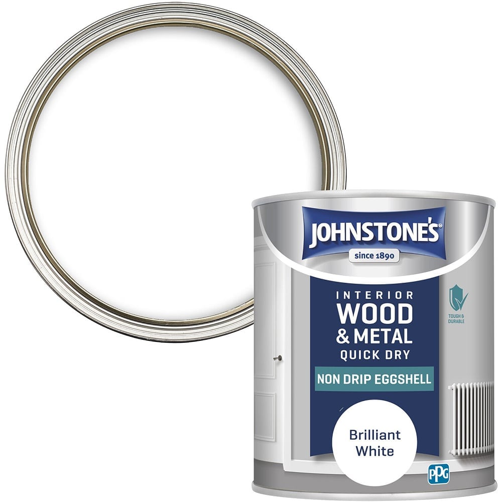Johnstone's Interior Wood and Metal Quick Dry Eggshell Paint - Brilliant White / 750ml Image 1