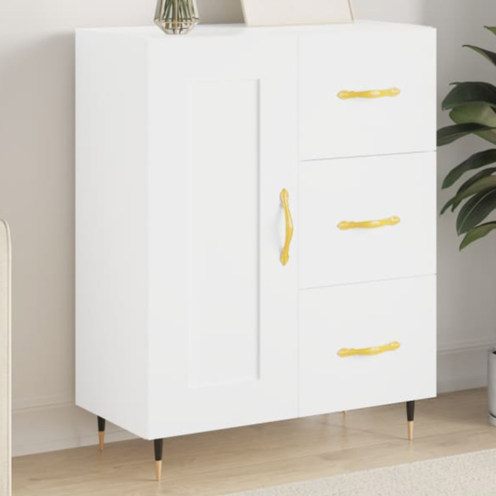 vidaXL Single Door 3 Drawer White Sideboard Image 1