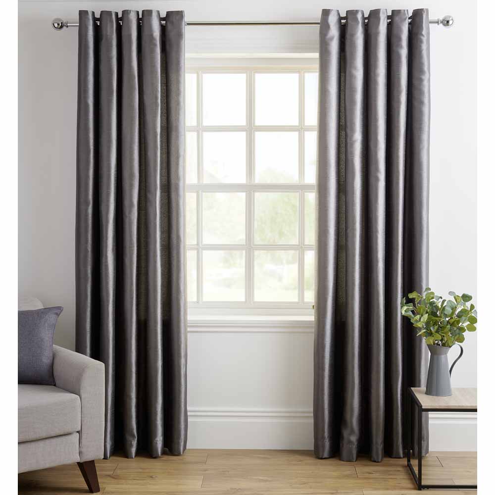 Wilko Charcoal Faux Silk Curtains 228 W x 228cm D Image 1