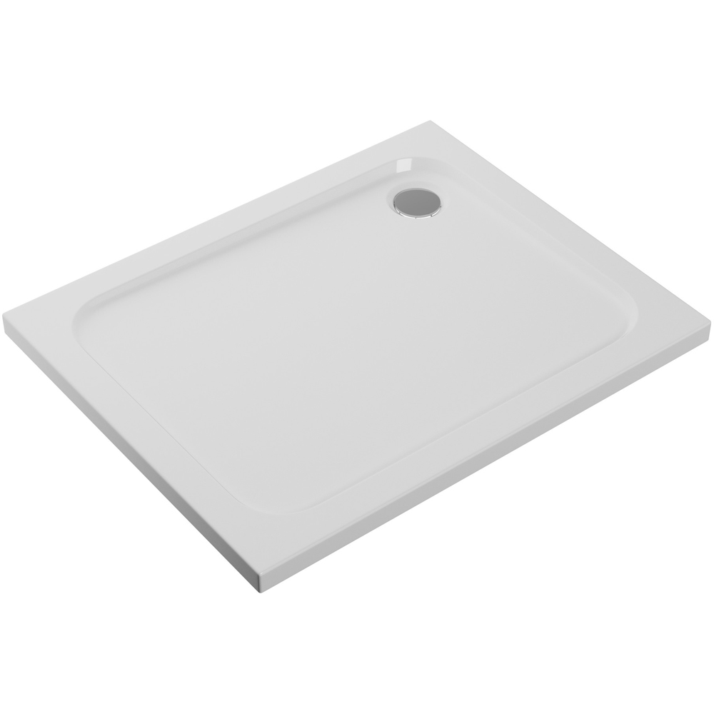 Bathstore 45mm White Glass Reinforced Plastic Rectangular Shower Tray with Chrome Waste 1000 x 900mm Image 1