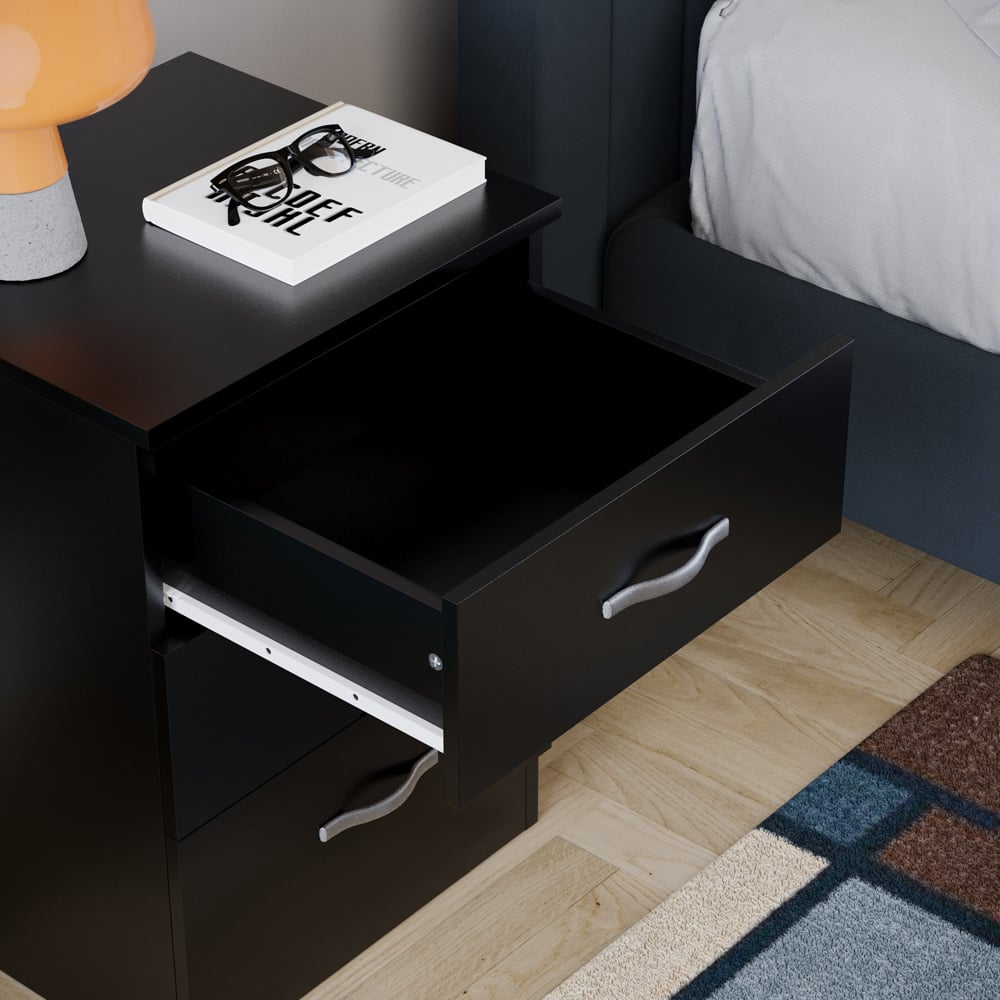 VIDA DESIGNS Riano 3 Drawer Black Bedside Table Image 4