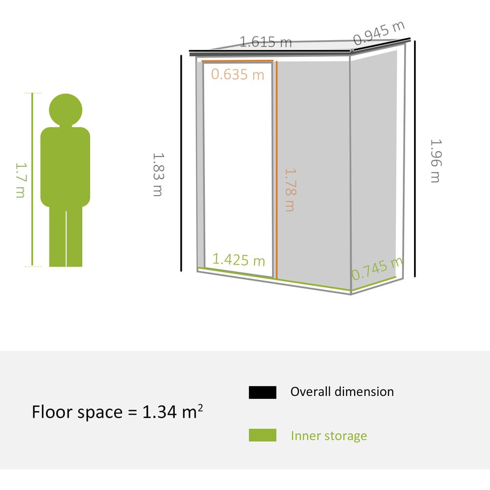 Outsunny 1.6m x 0.9m Storage Shed Grey Image 5