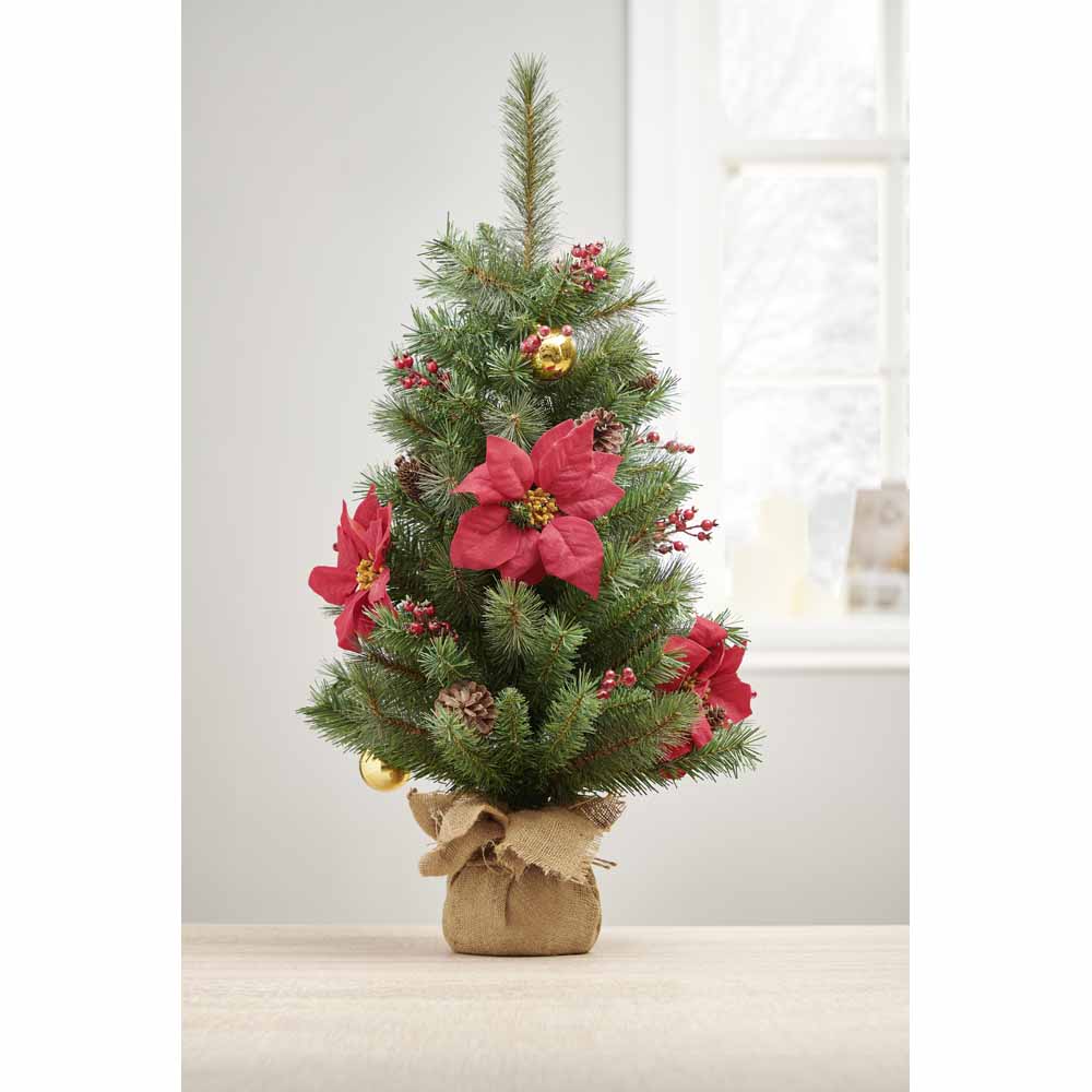 Wilko 3ft Poinsettia Decorated Artificial Christmas Tree Image 2