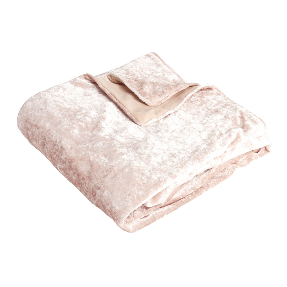 Wilko Blush Pink Crushed Velvet Effect Throw 200 x 150cm Image 1