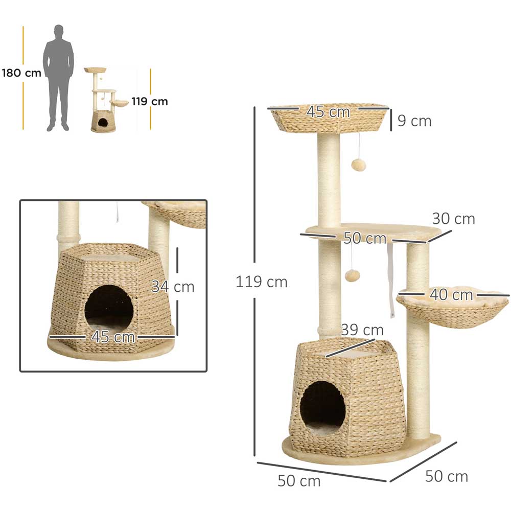 PawHut Cat Tree Activity Centre with Cattail Fluff Bed Image 9