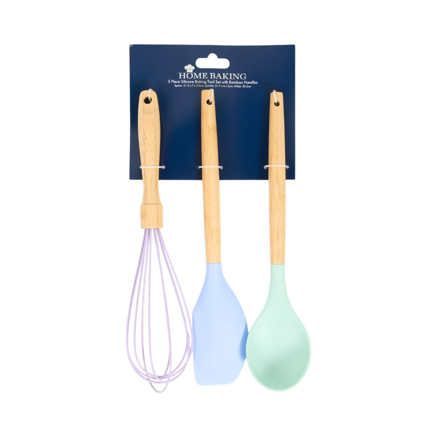 Pack of 3 Silicone and Bamboo Utensils Blue Image 1