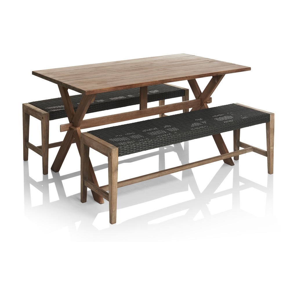 Wilko FSC Rustic Garden Wooden Table and Bench Set Image 1