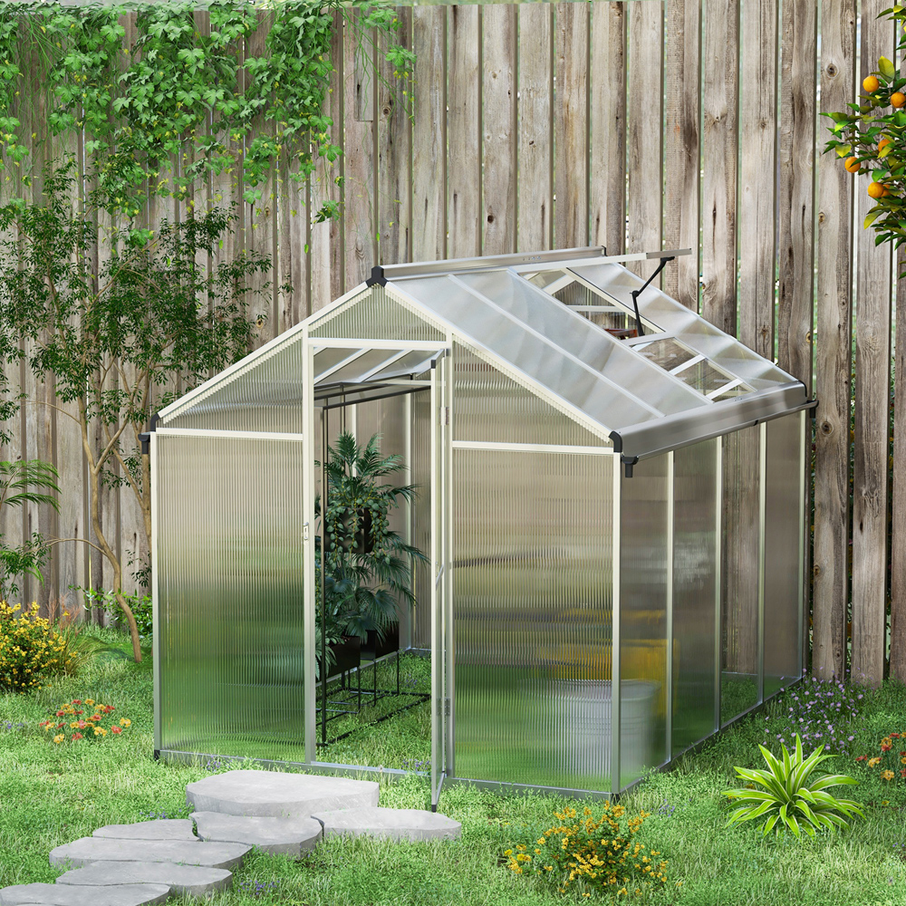 Outsunny Aluminium Polycarbonate 6 x 8ft Walk In Greenhouse Image 2