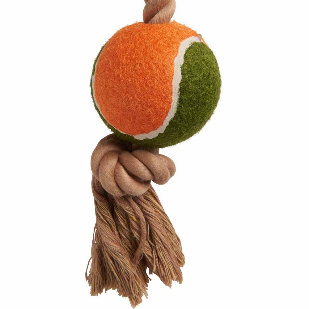 Wilko Canvas Faux Fur Tennis Ball Stick and Rope Dog Toy Image 2
