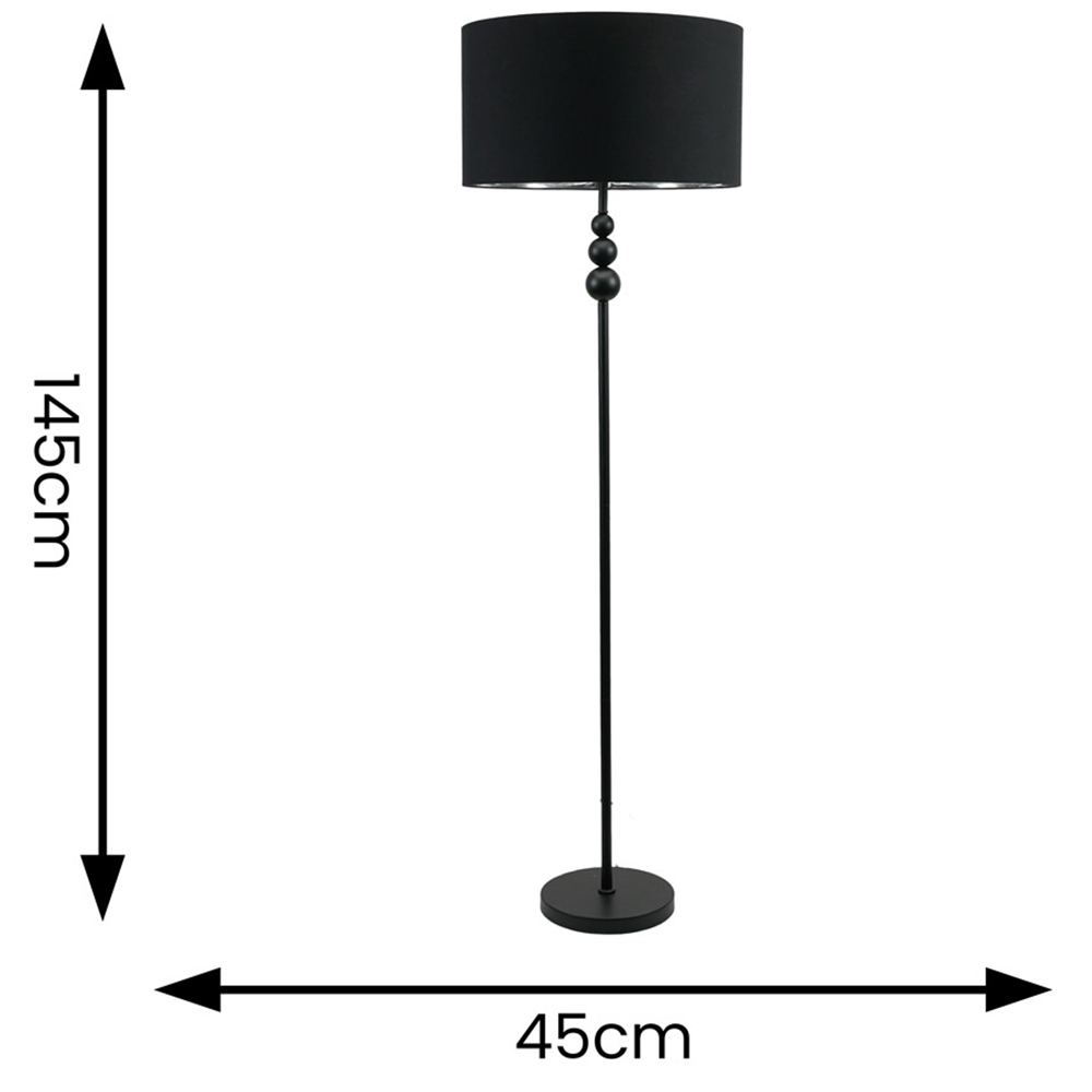 ValueLight Marissa Black Velvet Chrome Inner Shade Black Stacked Ball LED Floor Lamp Image 4