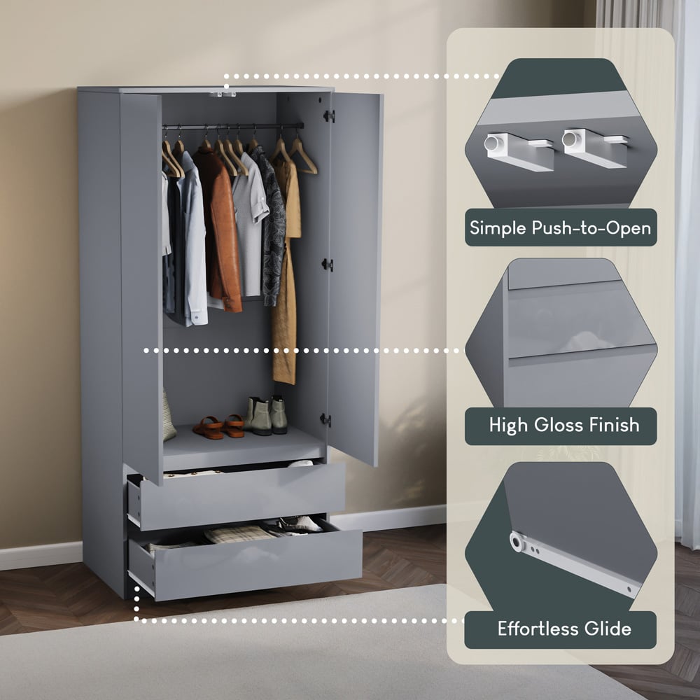 VIDA DESIGNS Glinton 2 Door 2 Drawer Grey Wardrobe Image 5