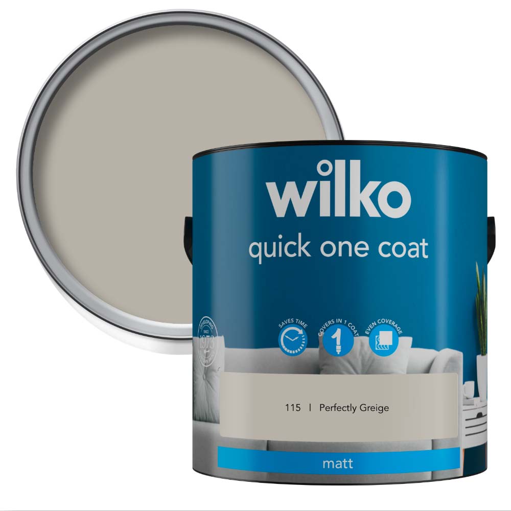Wilko Quick One Coat Perfectly Greige Matt Emulsion Paint 2.5L Image 1