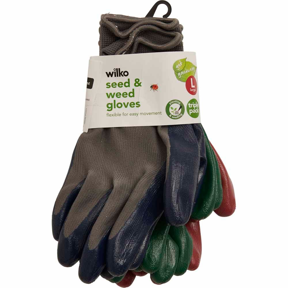 Wilko Seed & Weed Garden Gloves Large 3pk Wilko