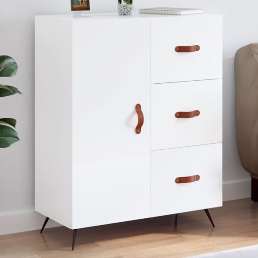 vidaXL Single Door 3 Drawer White Sideboard Image 1